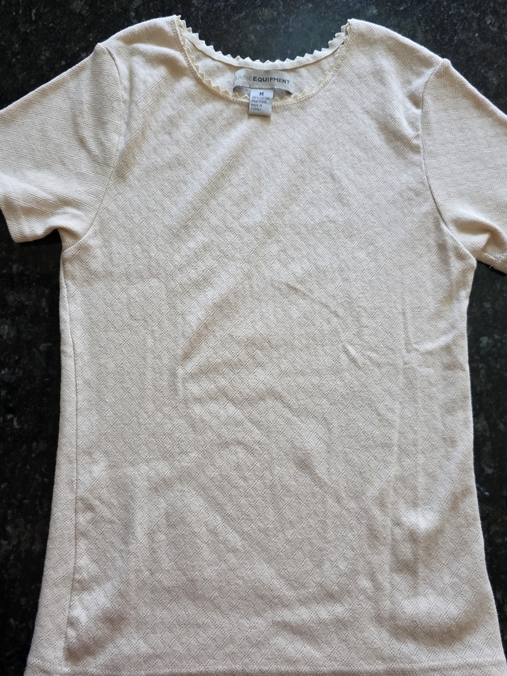 Womens Cotton Short Sleeve Crewneck T-Shirt in Light Cream With Diamond Pattern